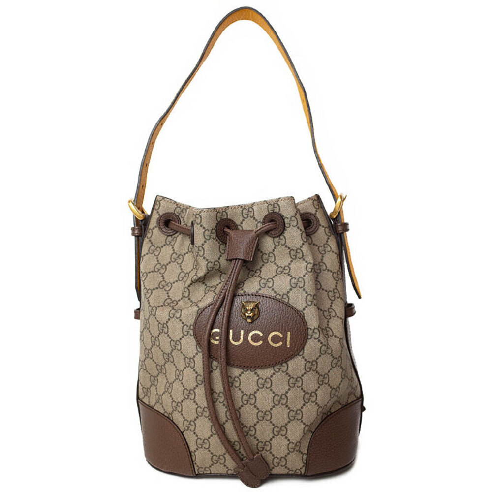 Gucci Neo Vintage GG Supreme Drawstring Bucket Backpack beige canvas
